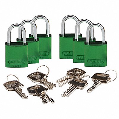 Lockout Padlock KD Green 1-7/16 H PK6 MPN:133263