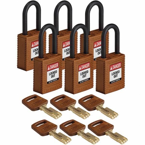 Lockout Padlock: Keyed Different, Key Retaining, Nylon, Plastic Shackle, Brown MPN:150309