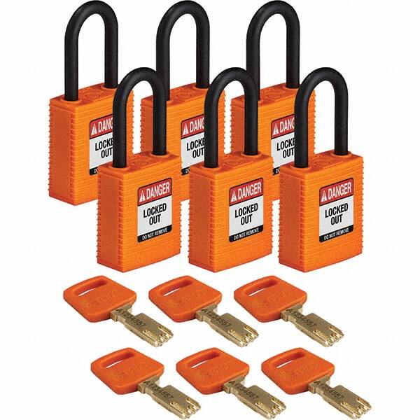 Lockout Padlock: Keyed Different, Key Retaining, Nylon, Plastic Shackle, Orange MPN:150310