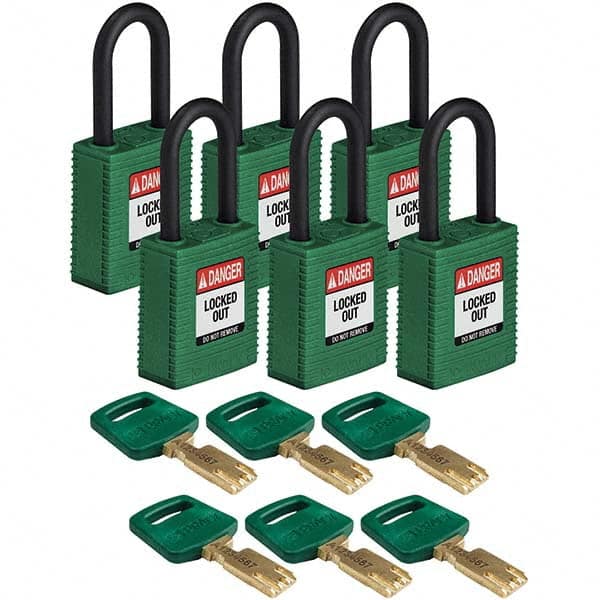 Lockout Padlock: Keyed Alike & Keyed Different, Key Retaining, Nylon, Plastic & Steel Shackle, Green MPN:150334