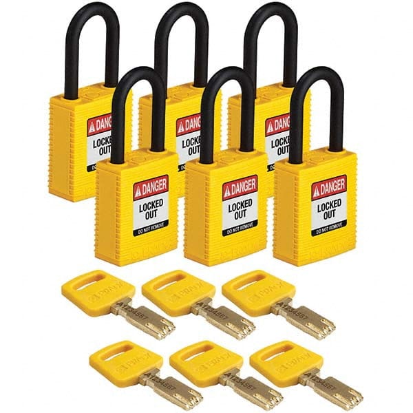 Lockout Padlock: Keyed Alike & Keyed Different, Key Retaining, Nylon, Plastic & Steel Shackle, Yellow MPN:150335