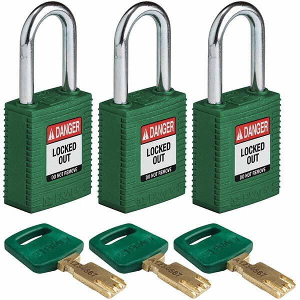 Lockout Padlock: Keyed Alike, Key Retaining, Nylon, Steel Shackle, Green MPN:150341