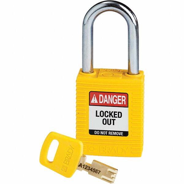 Lockout Padlock: Keyed Different, Key Retaining, Nylon, Steel Shackle, Yellow MPN:150343