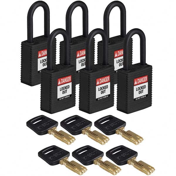 Lockout Padlock: Keyed Alike, Key Retaining, Nylon, Plastic Shackle, Black MPN:150352