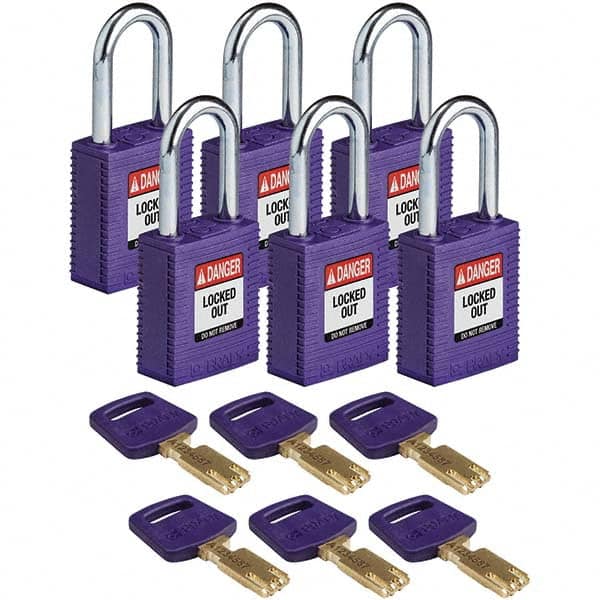 Lockout Padlock: Keyed Alike, Key Retaining, Nylon, Steel Shackle, Purple MPN:150354