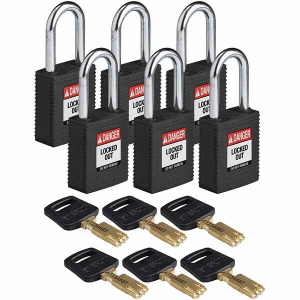 Lockout Padlock: Keyed Alike, Key Retaining, Nylon, Steel Shackle, Black MPN:150355