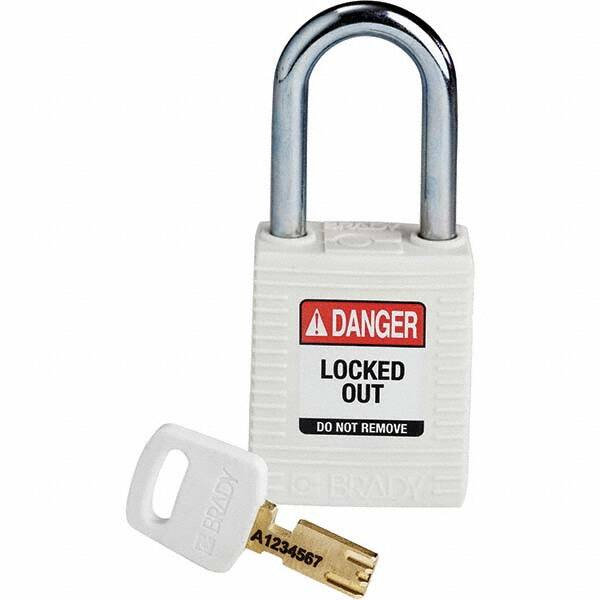 Lockout Padlock: Keyed Different, Key Retaining, Nylon, Steel Shackle, White MPN:150367