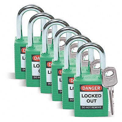 D1951 Lockout Padlock KD Green 1-3/4 H PK6 MPN:51345