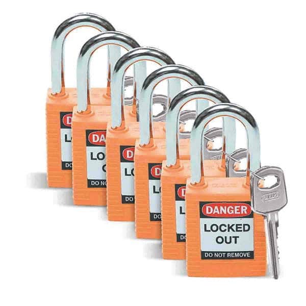 Lockout Padlock: Keyed Different, Key Retaining, Nylon, Nylon Shackle, Orange MPN:51347