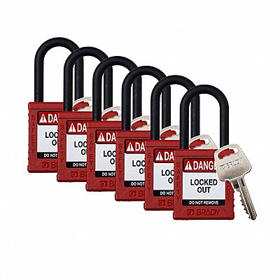 Padlock 6 Pins Red PK6 MPN:SDPL-RED-38PL-KD6