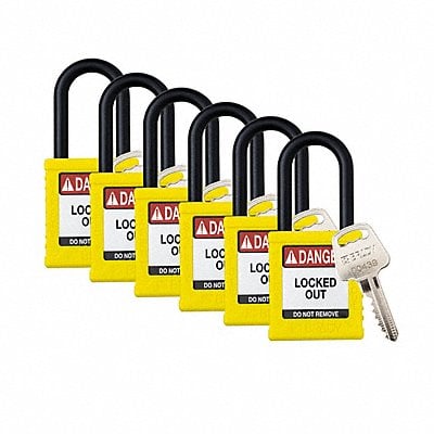 Padlock 6 Pins Yellow PK6 MPN:SDPL-YLW-38PL-KD6