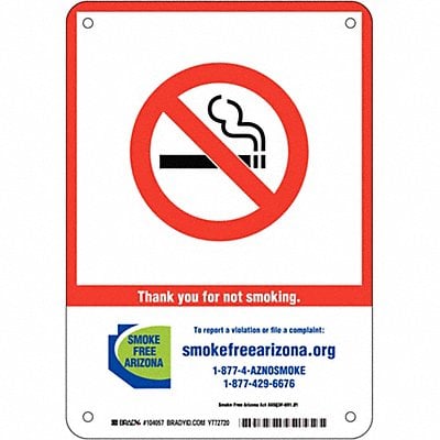 AZ State No Smoking Sign 14X10 Plas MPN:104059