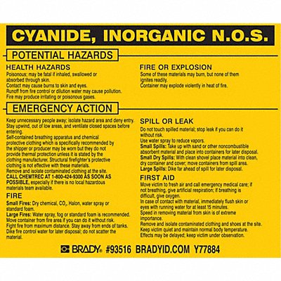 Chemical Label 3-3/4inHx4-1/2inW PK25 MPN:93516