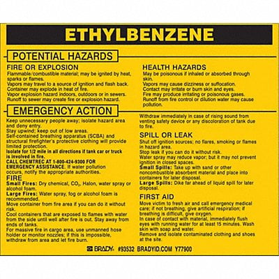 Chemical Label 3-3/4inHx4-1/2inW PK25 MPN:93532