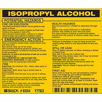 Chemical Label 3-3/4inHx4-1/2inW PK25 MPN:93554