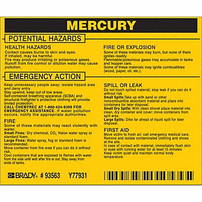 Chemical Label 3-3/4inHx4-1/2inW PK25 MPN:93563