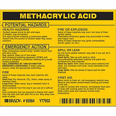 Chemical Label 3-3/4inHx4-1/2inW PK25 MPN:93564