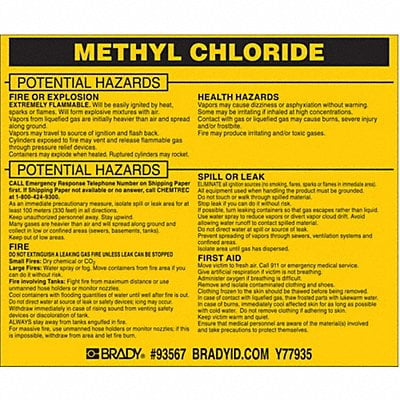 Chemical Label 3-3/4inHx4-1/2inW PK25 MPN:93567