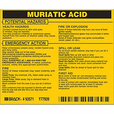 Chemical Label 3-3/4inHx4-1/2inW PK25 MPN:93571