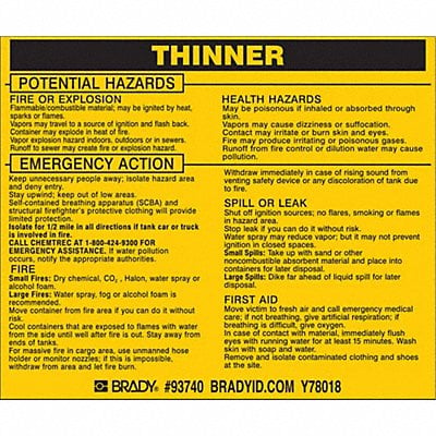 Chemical Label 3-3/4inHx4-1/2inW PK25 MPN:93740