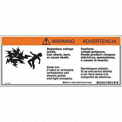 Bilingual Hzrd Volts Label 4.5inx10.75in MPN:46348