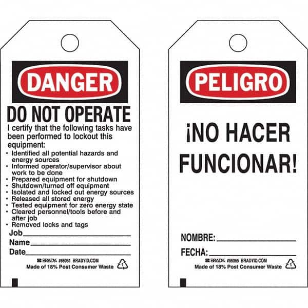 Do Not Operate Tag: Polyester, 