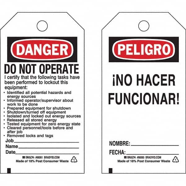 Do Not Operate Tag: Paper, 