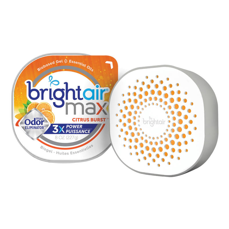 Bright Air Max Scented Gel Odor Eliminator - Gel - 8 oz - Citrus - 1 Each - Odor Neutralizer, Phthalate-free, Paraben-free, BHT Free, Bio-based, Formaldehyde-free, NPE-free (Min Order Qty 6) MPN:900436