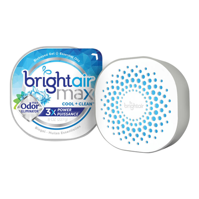 Bright Air Max Scented Gel Odor Eliminator - Gel - 8 oz - Cool Clean - 1 Each - Odor Neutralizer, Phthalate-free, Paraben-free, BHT Free, Bio-based, Formaldehyde-free, NPE-free (Min Order Qty 6) MPN:900437