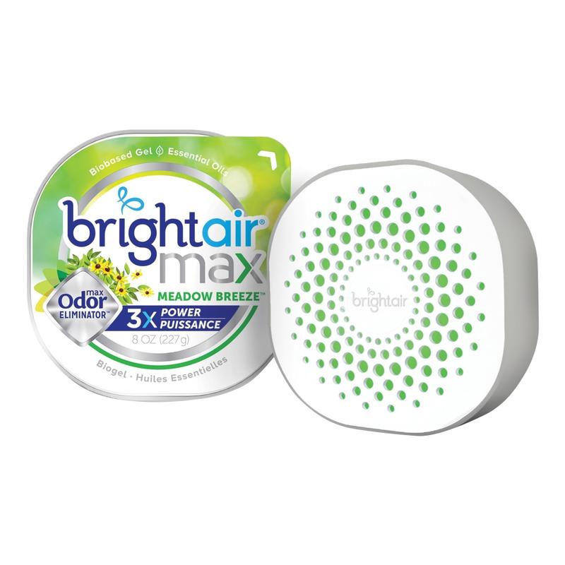 Bright Air Max Scented Gel Odor Eliminator - Gel - 8 oz - Meadow Breeze - 1 Each - Odor Neutralizer, Phthalate-free, Paraben-free, BHT Free, Bio-based, Formaldehyde-free, NPE-free (Min Order Qty 6) MPN:900438