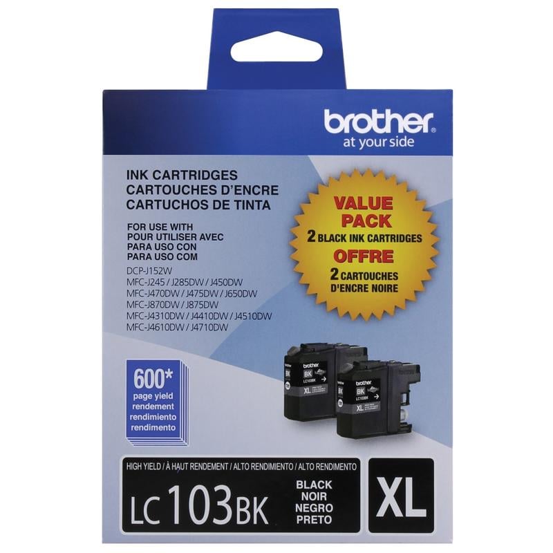 Brother LC103 Black High-Yield Ink Cartridges, Pack Of 2, LC1032PKS (Min Order Qty 2) MPN:LC1032PKS