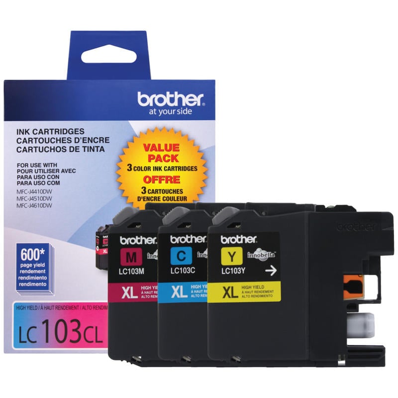 Brother LC103 Cyan, Magenta, Yellow Ink Cartridges, Pack Of 3, LC1033PKS (Min Order Qty 2) MPN:LC1033PKS