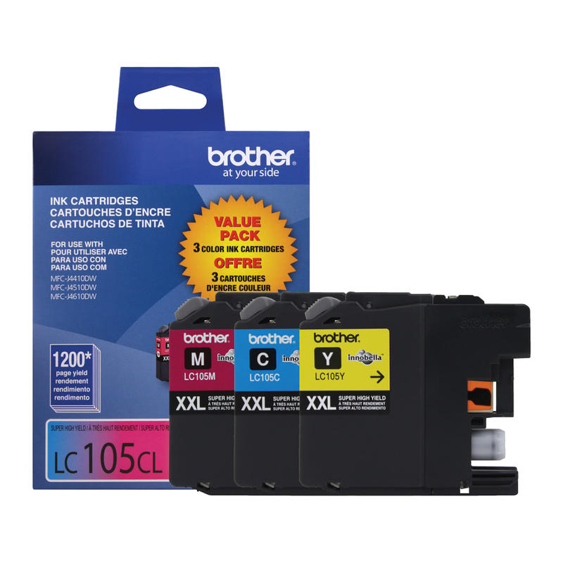 Brother LC105 Cyan; Magenta; Yellow High-Yield Ink Cartridges, Pack Of 3, LC1053PKS (Min Order Qty 2) MPN:LC1053PKS