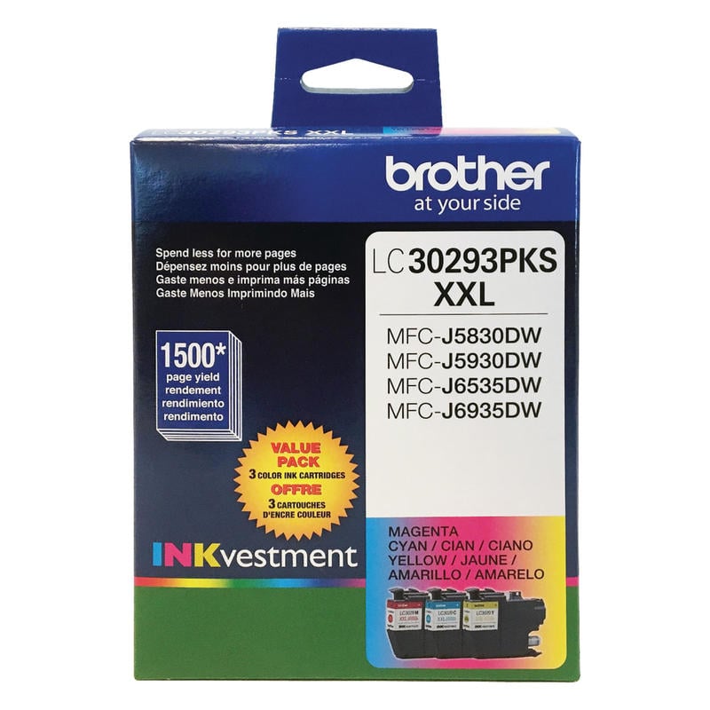 Brother LC3029 Cyan; Magenta; Yellow High-Yield Ink Cartridges, Pack Of 3, LC30293PKS (Min Order Qty 2) MPN:LC30293PKS