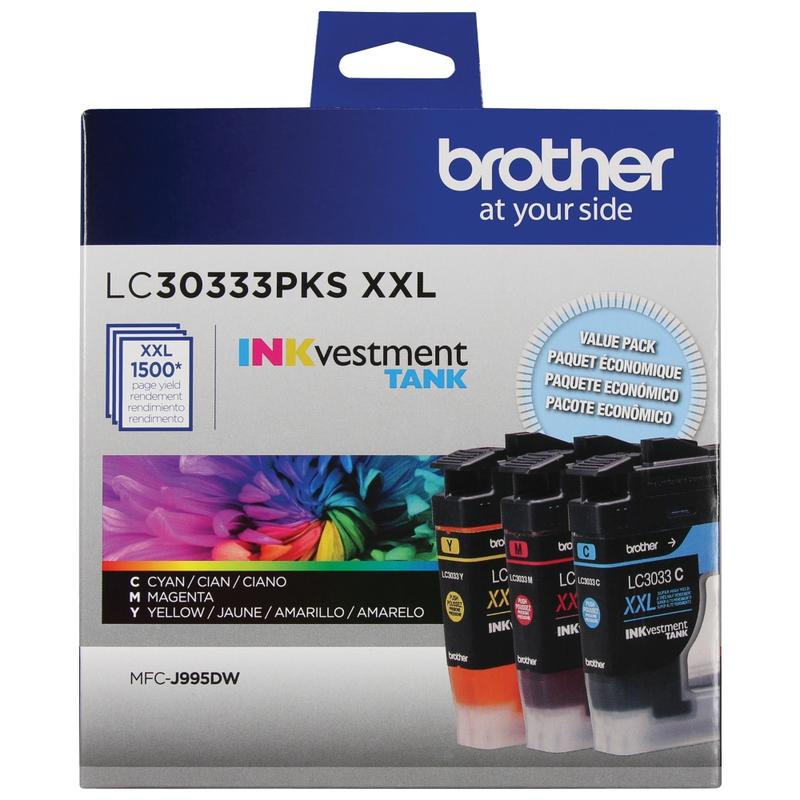 Brother LC3033 INKvestment Cyan; Magenta; Yellow Super-High-Yield Ink Tanks, Pack Of 3, LC30333PKS MPN:LC30333PKS