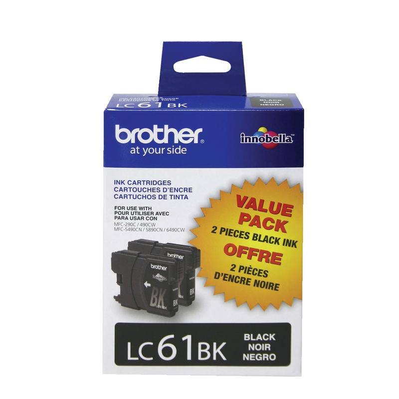 Brother LC61 Black Ink Cartridges, Pack Of 2, LC61BK (Min Order Qty 2) MPN:LC612PKS