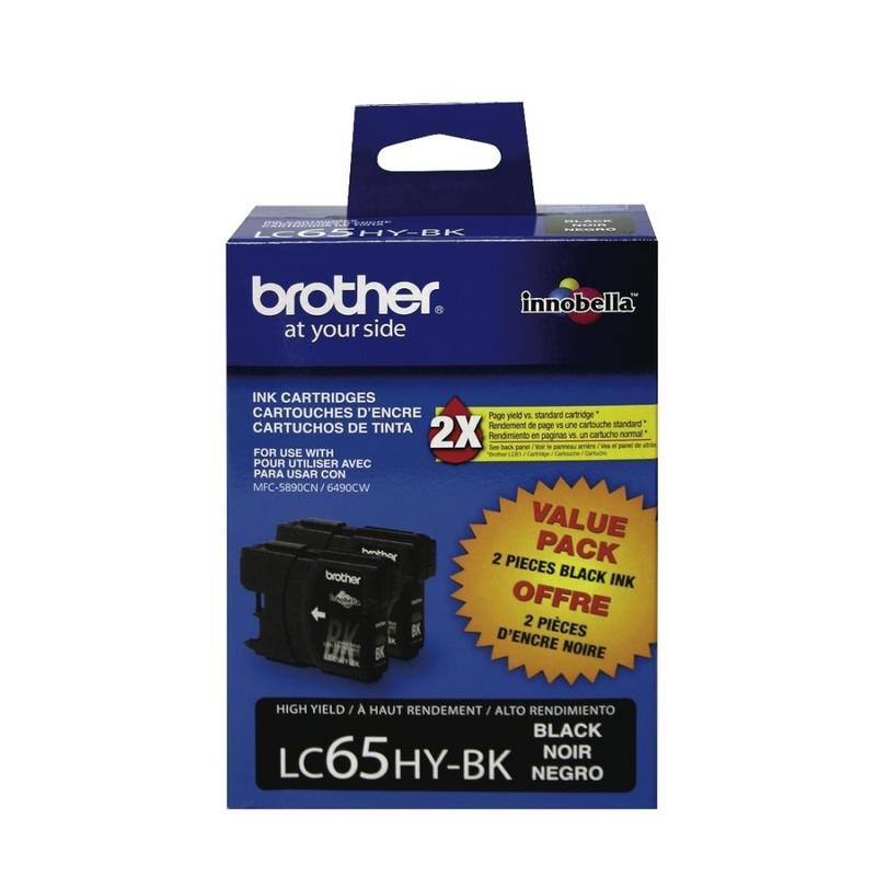 Brother LC65 Black High-Yield Ink Cartridges, Pack Of 2, LC65HY-BK MPN:LC652PKS