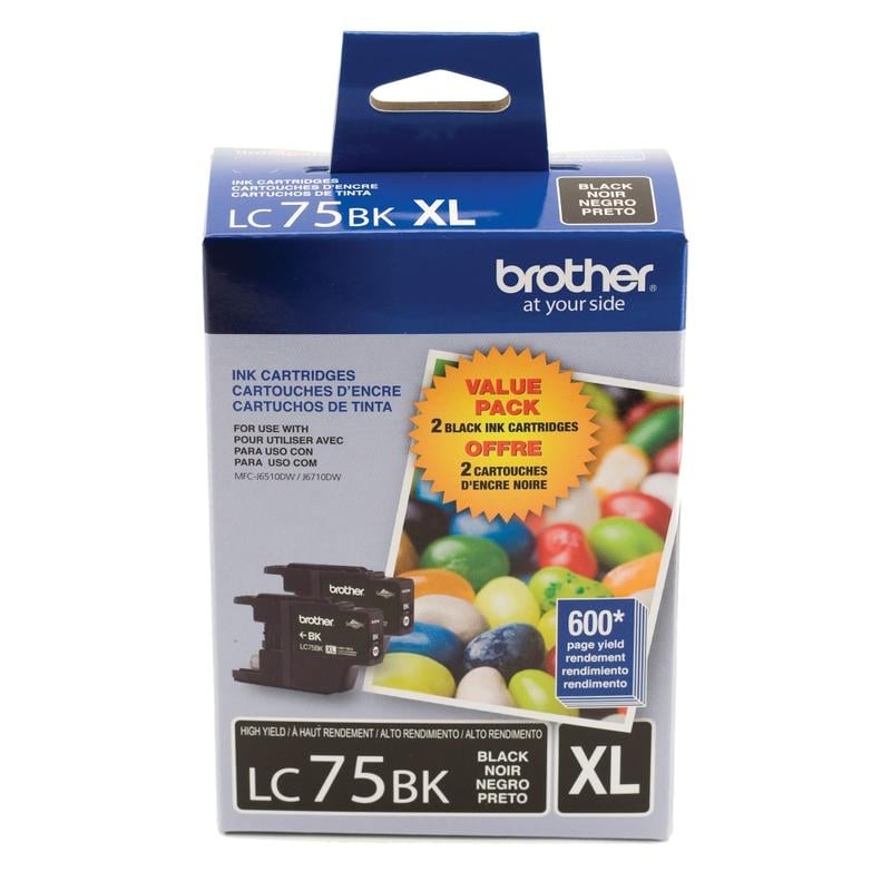 Brother LC75 Black High-Yield Ink Cartridges, Pack Of 2, LC75BK (Min Order Qty 2) MPN:LC752PKS