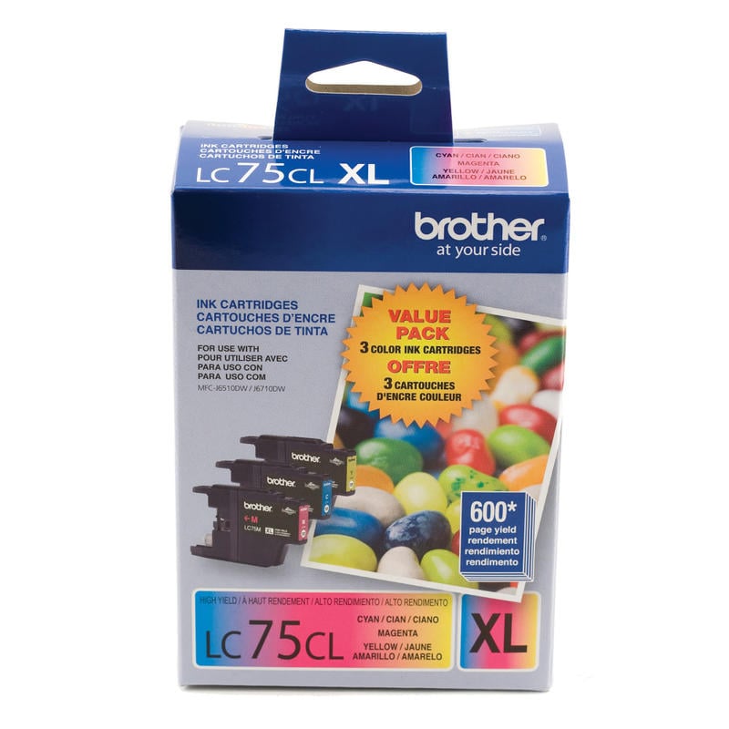 Brother LC75 Cyan, Magenta, Yellow Ink Cartridges, Pack Of 3, LC753PKS (Min Order Qty 2) MPN:LC753PKS