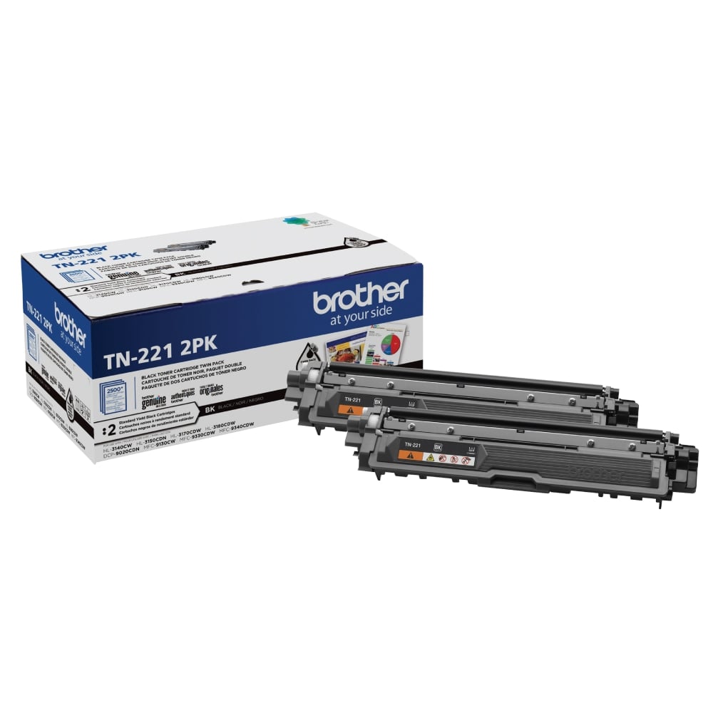 Brother TN-221 Black Toner Cartridges, Pack Of 2, TN-221BK MPN:TN2212PK