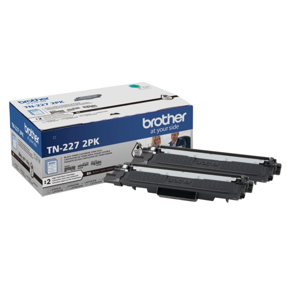 Brother TN-227 Black High Yield Toner Cartridges, Pack Of 2, TN-227BK MPN:TN2272PK