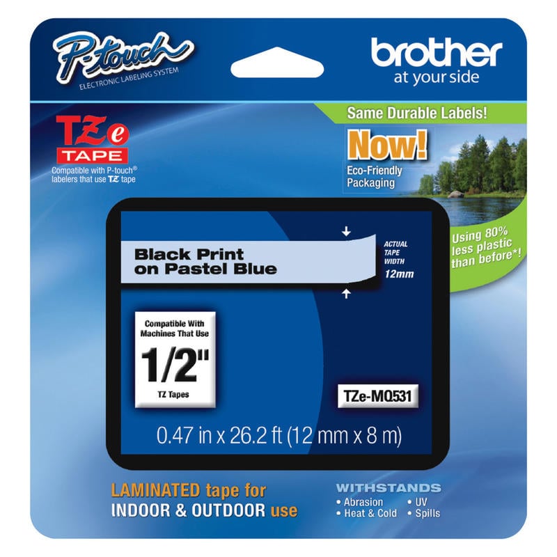 Brother PTouch Laminated TZe Tape, 0.47in x 26.2ft, Blue (Min Order Qty 5) MPN:TZEMQ531