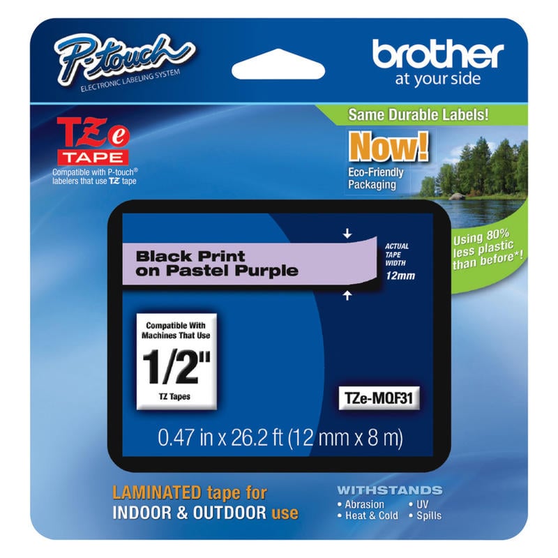 Brother PTouch Laminated TZe Tape, 0.47in x 26.2ft, Purple (Min Order Qty 4) MPN:TZEMQF31