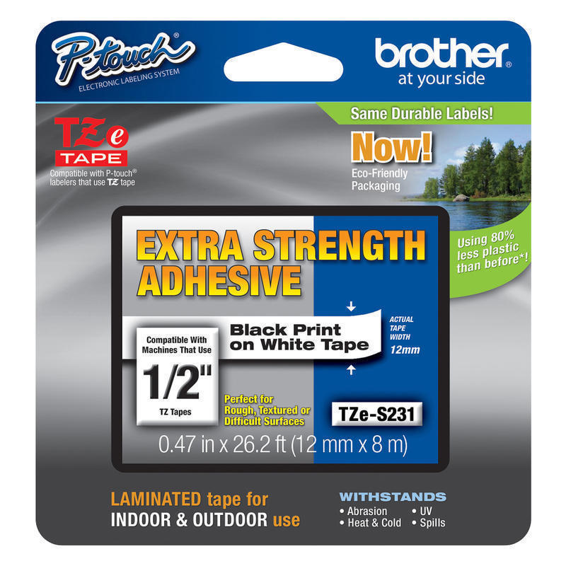 Brother TZe-S231CS Black-On-White Extra-Strength Tape, 0.5in x 26.2ft (Min Order Qty 4) MPN:TZeS231CS