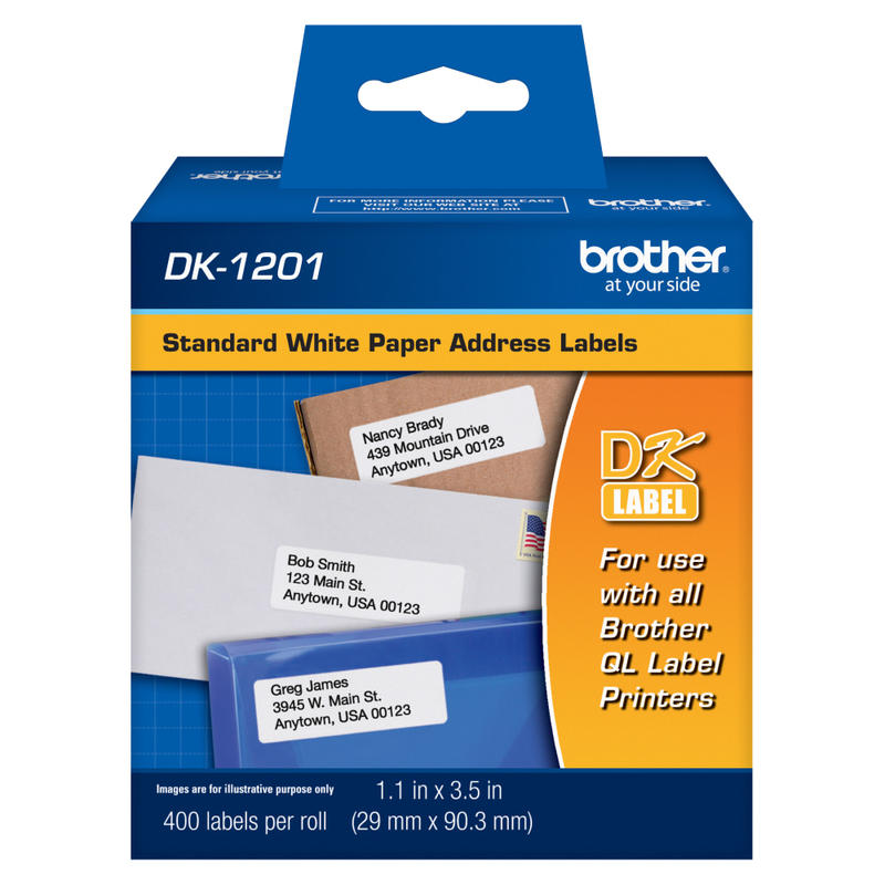 Brother DK-1201 Standard Address Labels, DK1201, 3 1/2in x 1 1/2in, White, Pack Of 400 (Min Order Qty 5) MPN:DK1201