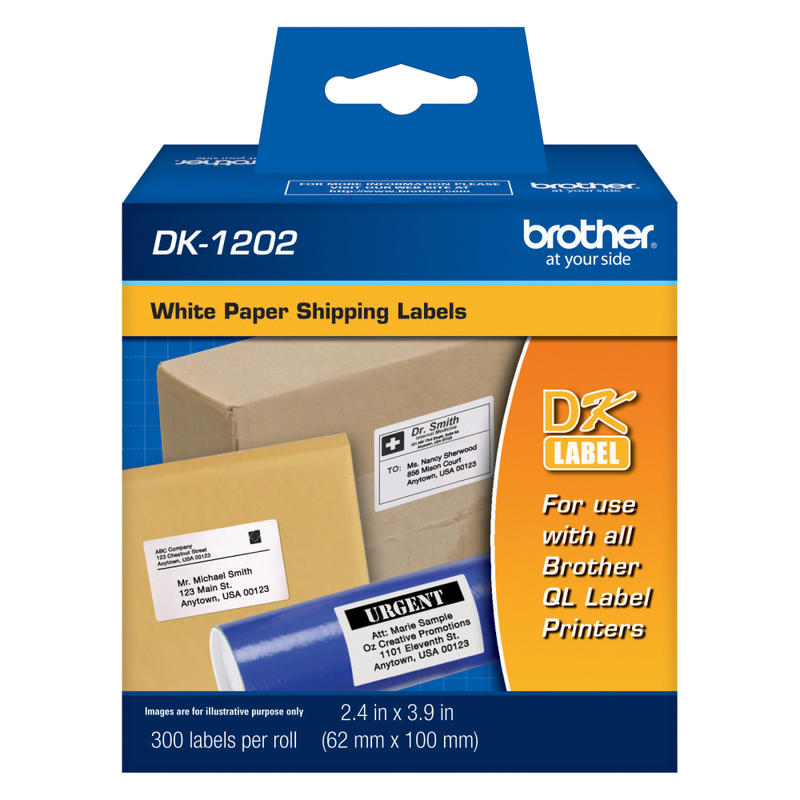 Brother DK-1202 White Die-Cut Labels, DK1202, 2.4in x 3.9in, Pack Of 300 (Min Order Qty 3) MPN:DK1202