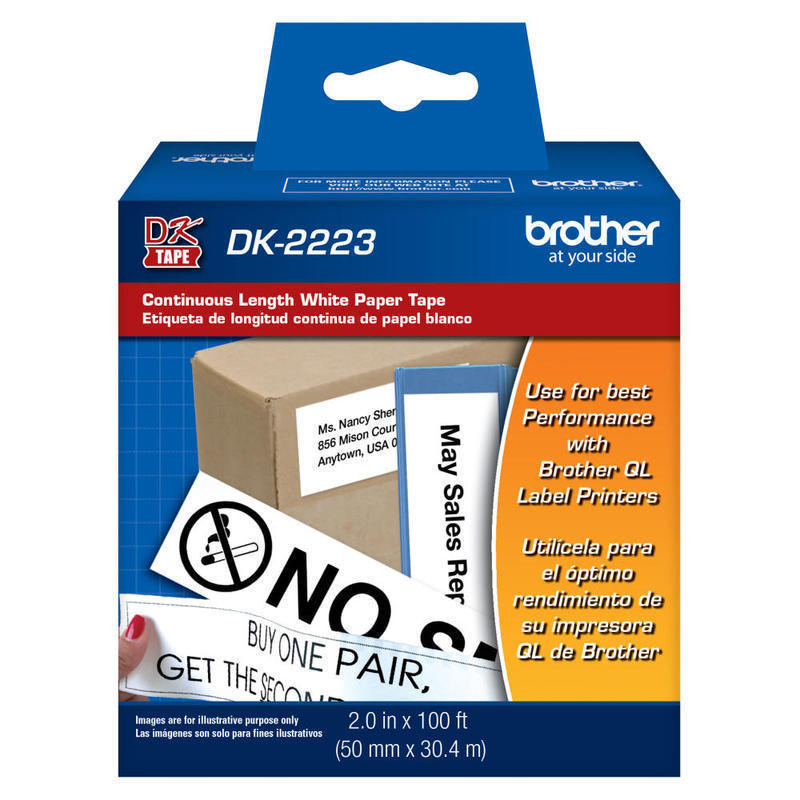 Brother Paper Label Tape, Continuous, 2in x 100ft, White (Min Order Qty 3) MPN:DK2223