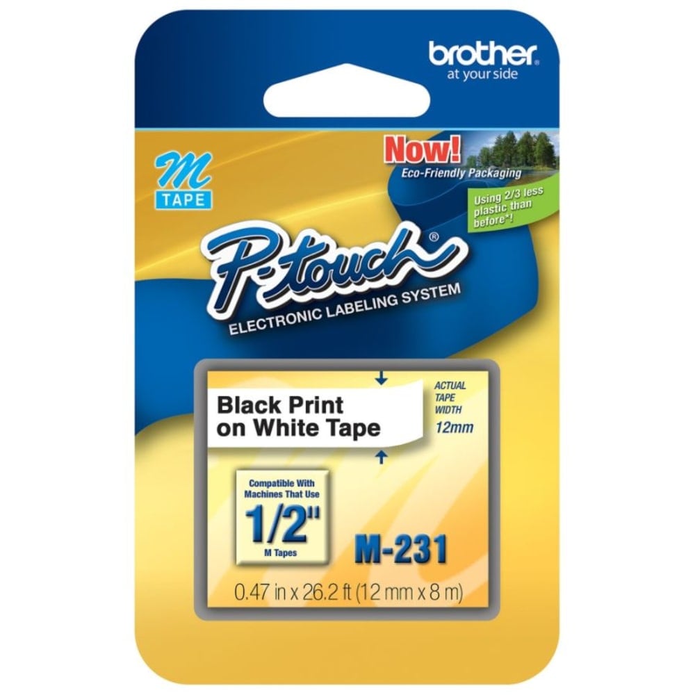 Brother M-231 Black-On-White Tape, 0.47in x 26.2ft (Min Order Qty 8) MPN:M231