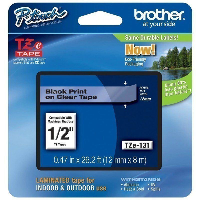 Brother TZe-131 Black-On-Clear Tape, 0.5in x 26.2ft (Min Order Qty 5) MPN:TZE-131