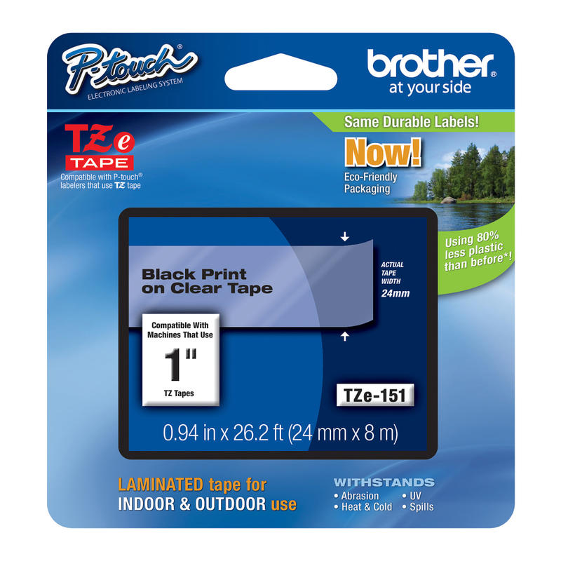 Brother TZe-151 Black-On-Clear Tape, 1in x 26ft (Min Order Qty 4) MPN:TZE-151